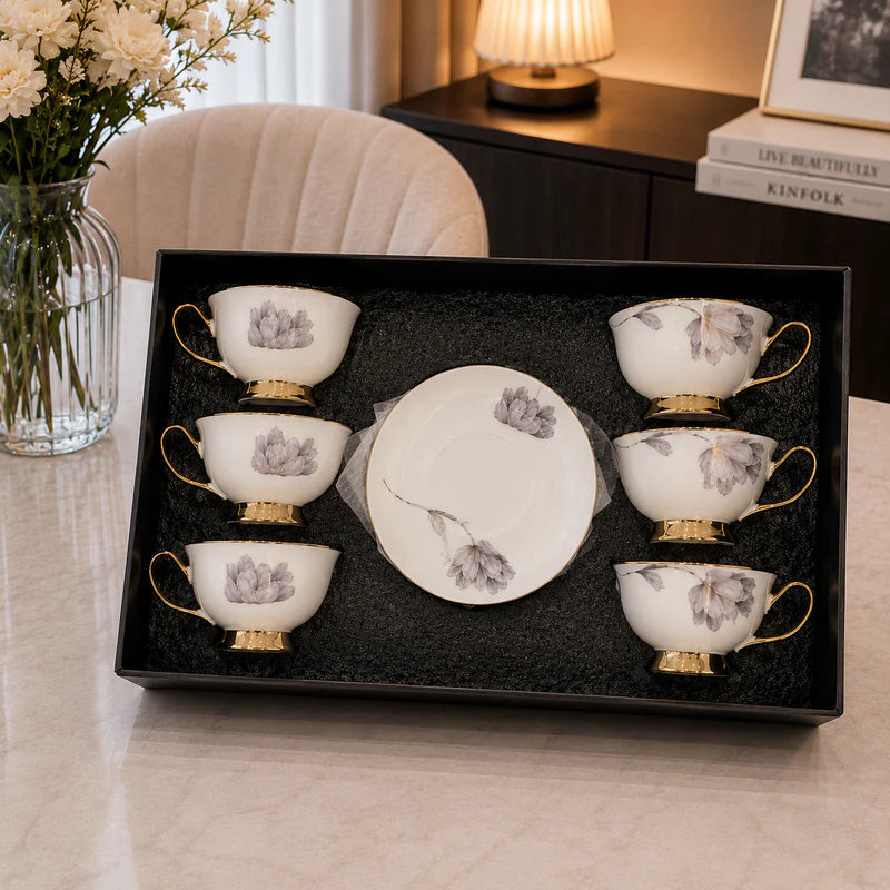 Silver Lotus Ceramic Coffee Set - 12Pcs