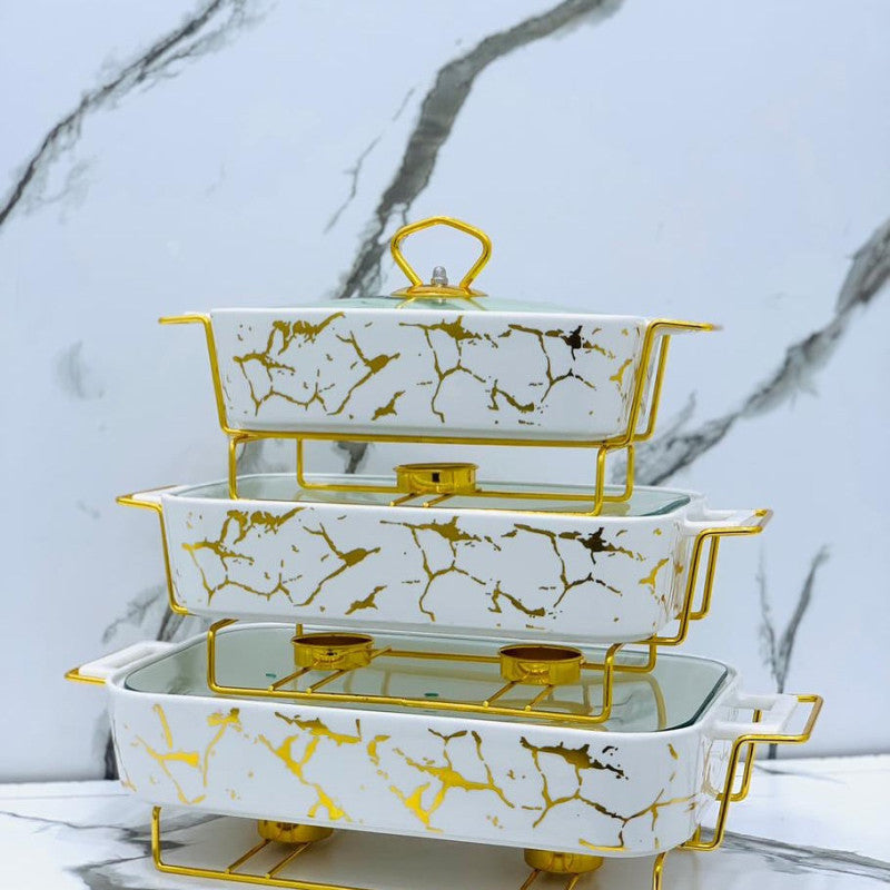 Set Of 3 Ceramic Chafing Dish