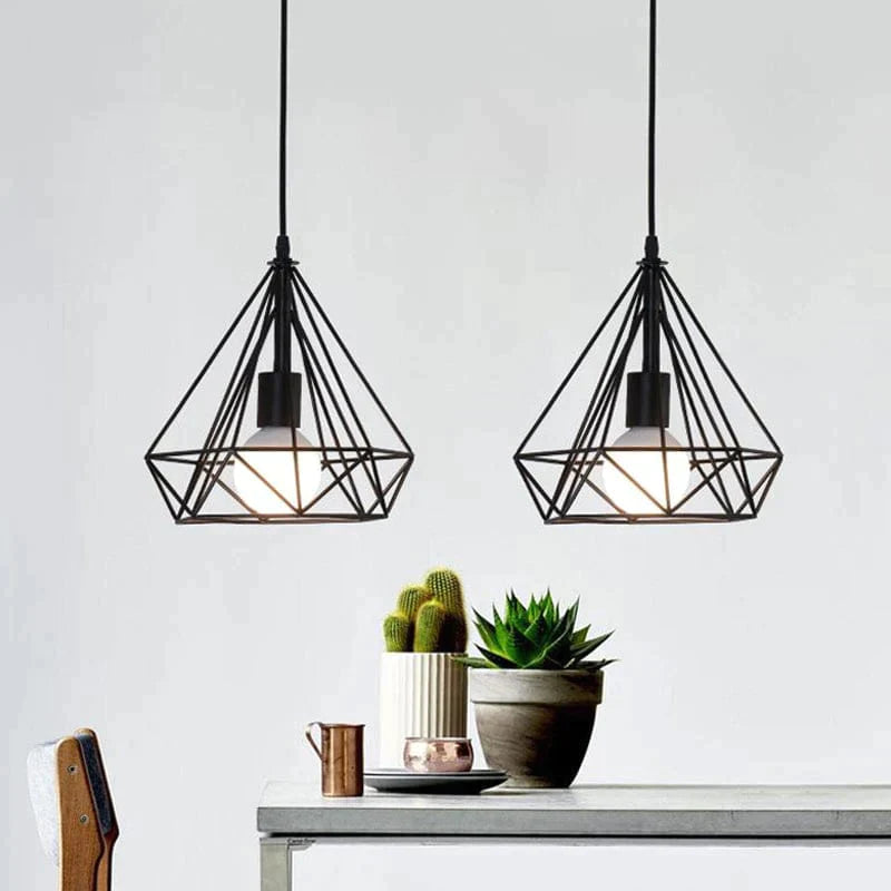 Sparkling Diamond Drop Pendant Lamp with vintage edison bulb