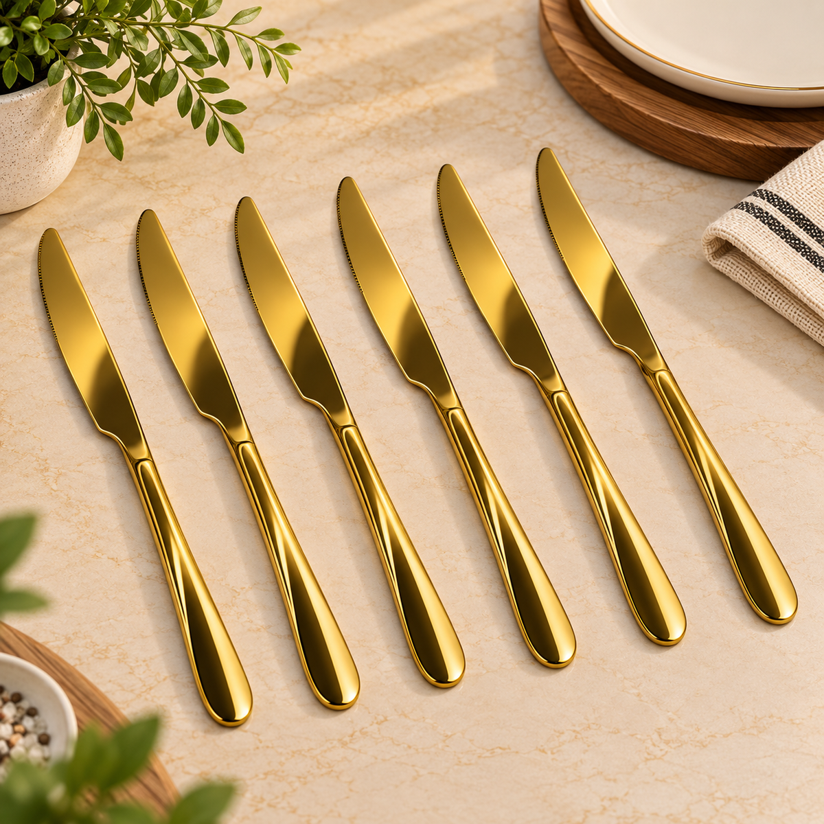 Premium Golden Stainless Steel Knife Set – 6 Pcs