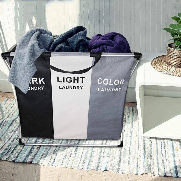 Laundry Basket With 3 Compartments Fabric, Premium Laundry Hamper, Storage Basket