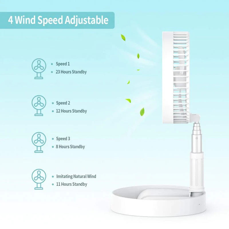 Folding Portable Telescopic Floor/Desk USB Fan With Rechargeable Battery 3 Speeds Adjustable Height