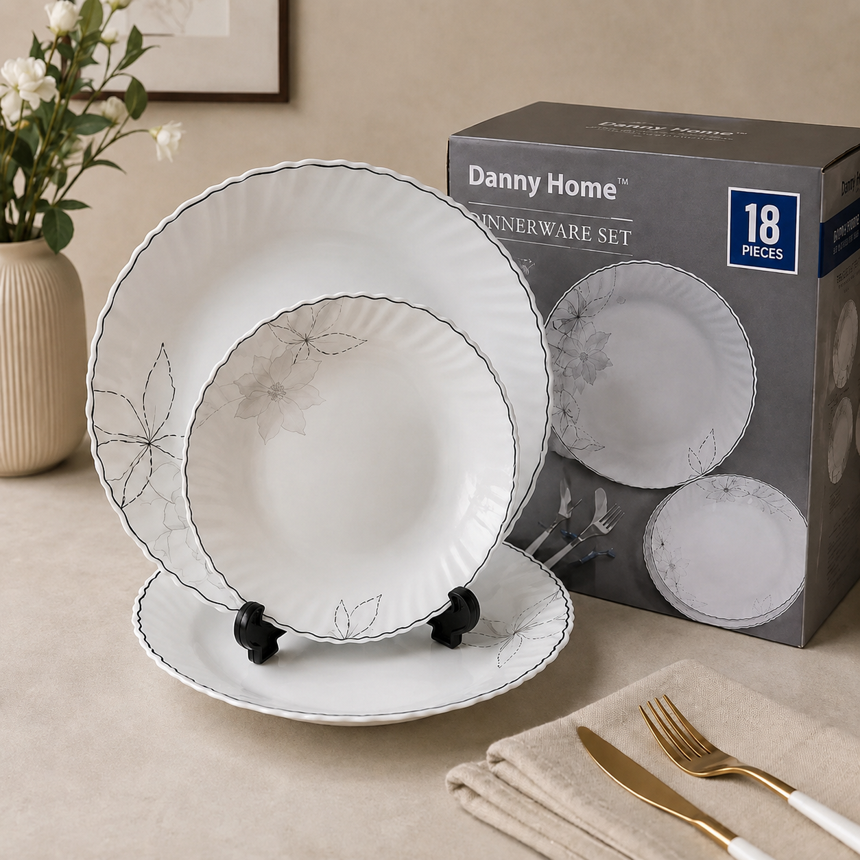 Danny Home™
Danny Home 18 Pcs Elegant Floral Dinnerware Set