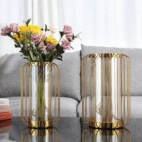 Gold n Glass Flower Vase Set