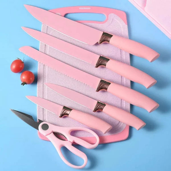 Kitchen Cooking Knife Set With Block, Holder & Cutting Board Premium Silicone Stainless Steel Coated Knives