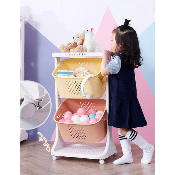 Kids Tilt Baskets Toys Organizing Trolley - Colorful Trolley