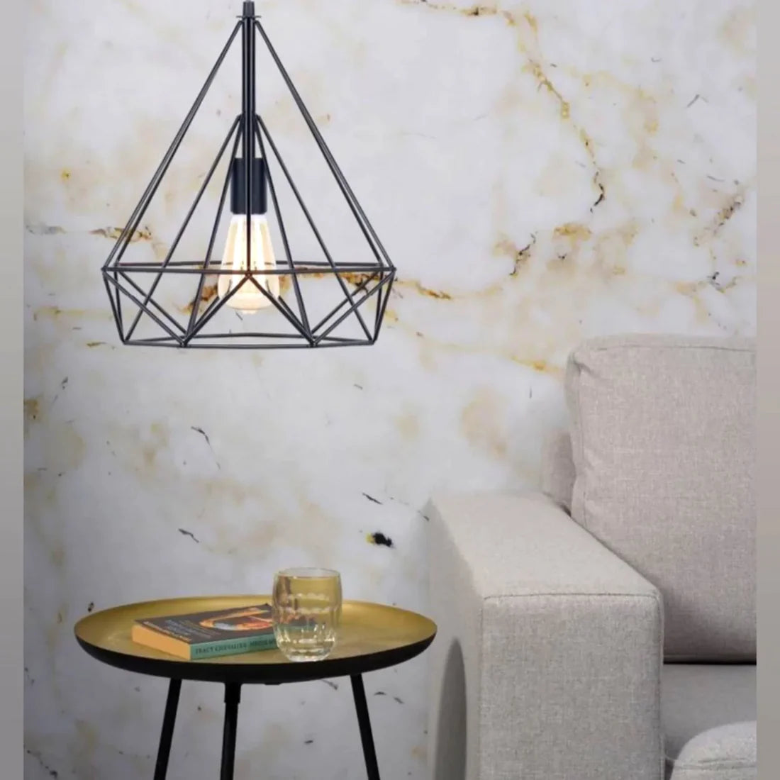 Sparkling Diamond Drop Pendant Lamp with vintage edison bulb