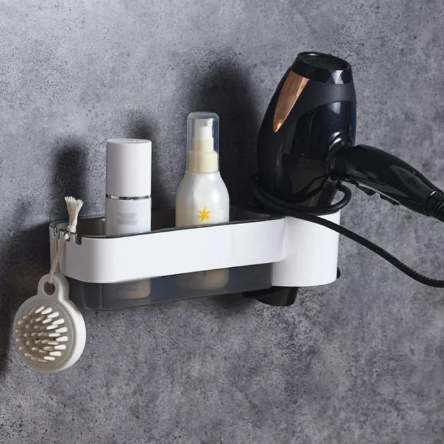 Wall Mount Hair Dryer Holder, Storage Hanging Shelf Rack Bathroom Organizer