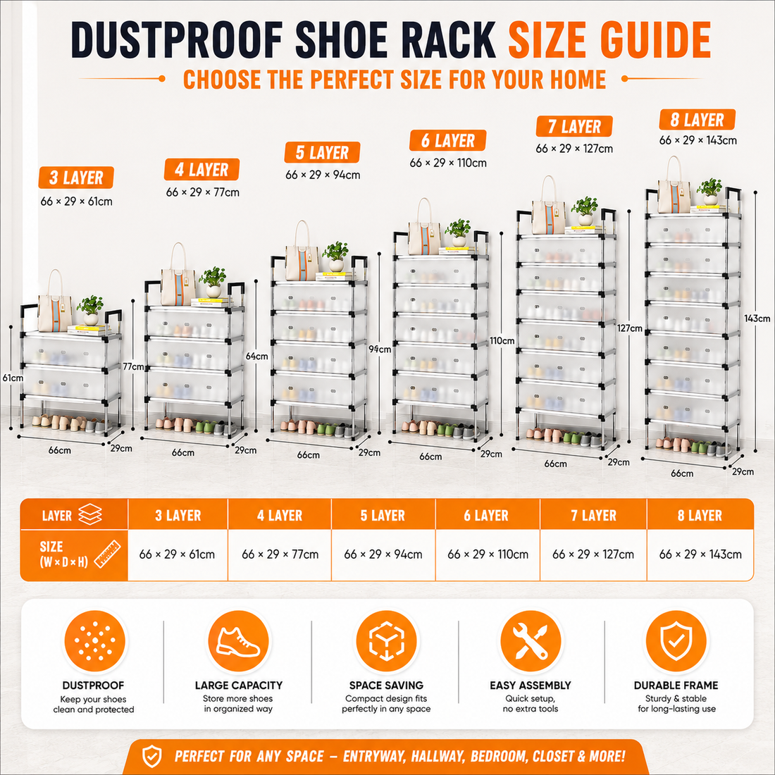 Stackable Shoe Cabinet with Dustproof Cover