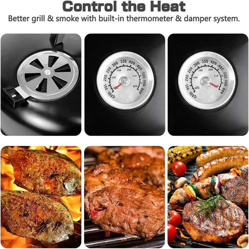 3 In 1 Vertical Charcoal Smoker,16 Inches Separable BBQ Smoker Grill Combo With Built-In Thermometer & Easy TEMP Adjustable Vent For Outdoor Cooking