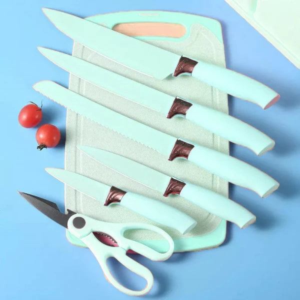 Kitchen Cooking Knife Set With Block, Holder & Cutting Board Premium Silicone Stainless Steel Coated Knives