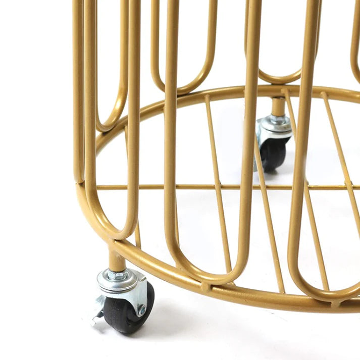 Electroplated Modern Round Metal Laundry Basket With Wheels