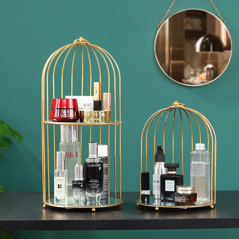 New Style Cage Metal Cosmetic Organizer with Mirror Shelves