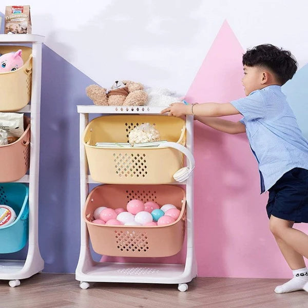 Kids Tilt Baskets Toys Organizing Trolley - Colorful Trolley