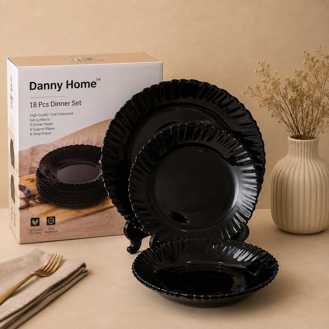 Danny Home™
Danny Home 18 Pcs Midnight Black Dinner Set