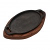 Cast Iron Oval Shape 8.5 Inch Seasoned Sizzler Plate With 1 Inch Wooden Base