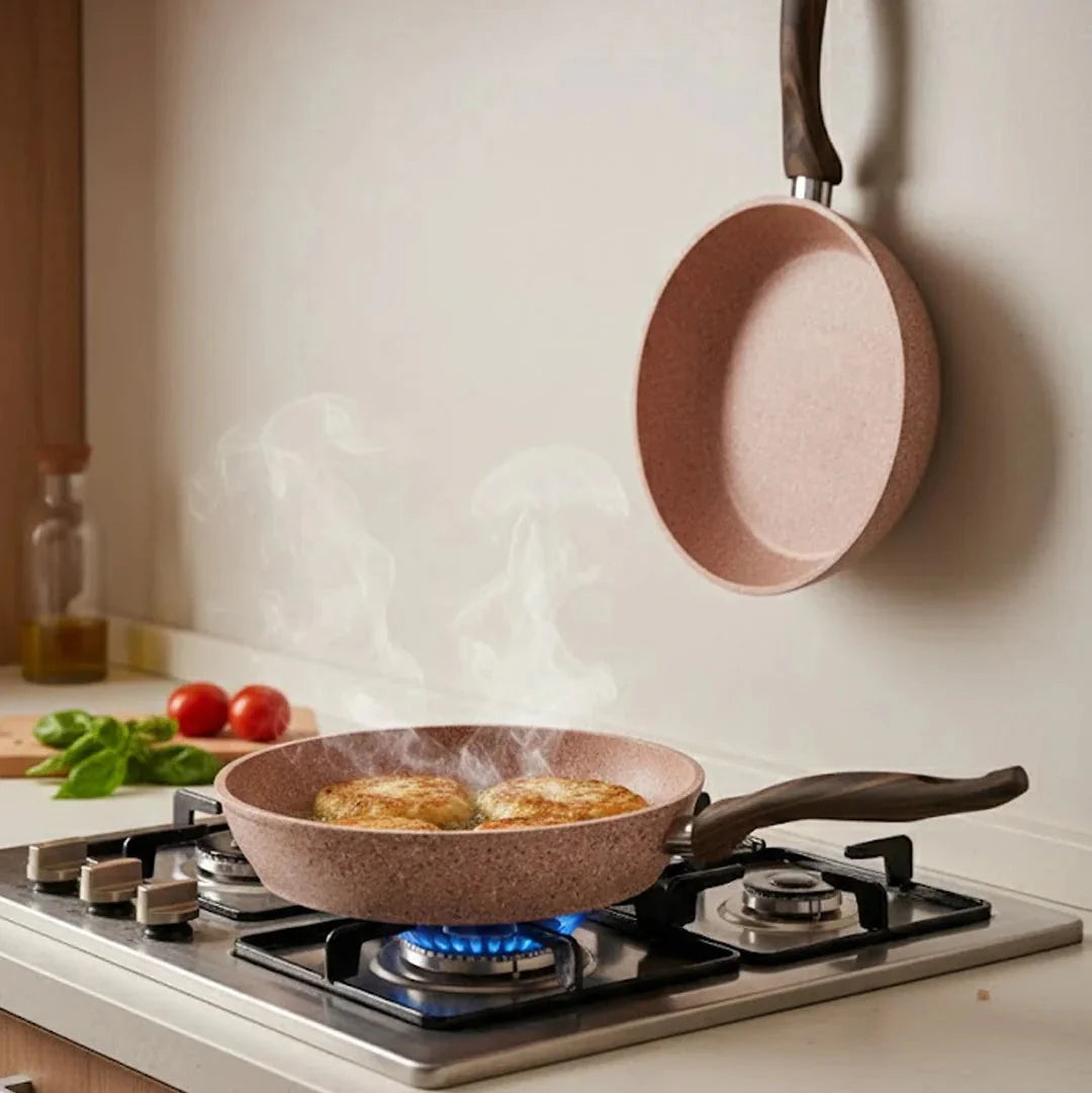 Falez 9-Piece Granite & Ceramic Coated Non-Stick Cookware Set - Ultima Pink