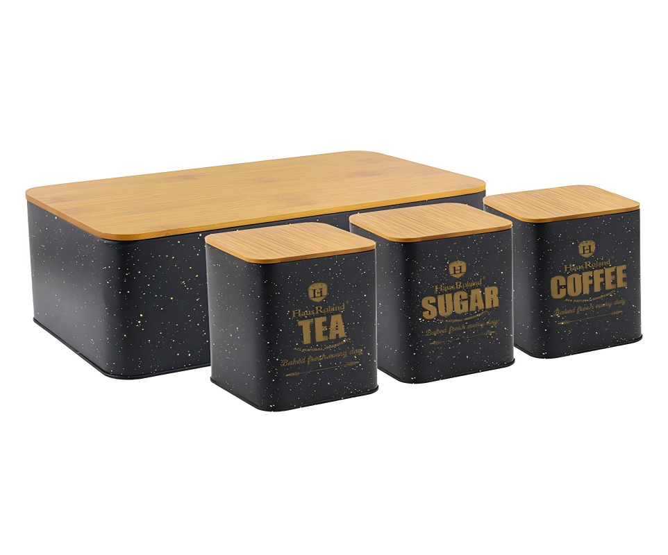 HausRoland Deluxe Bread Bin & Canister Combo Set - Black