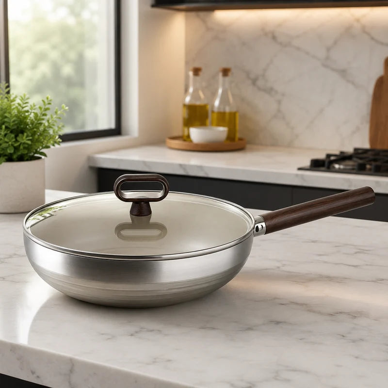 Titanium Coated Karhai 28cm with Glass Lid