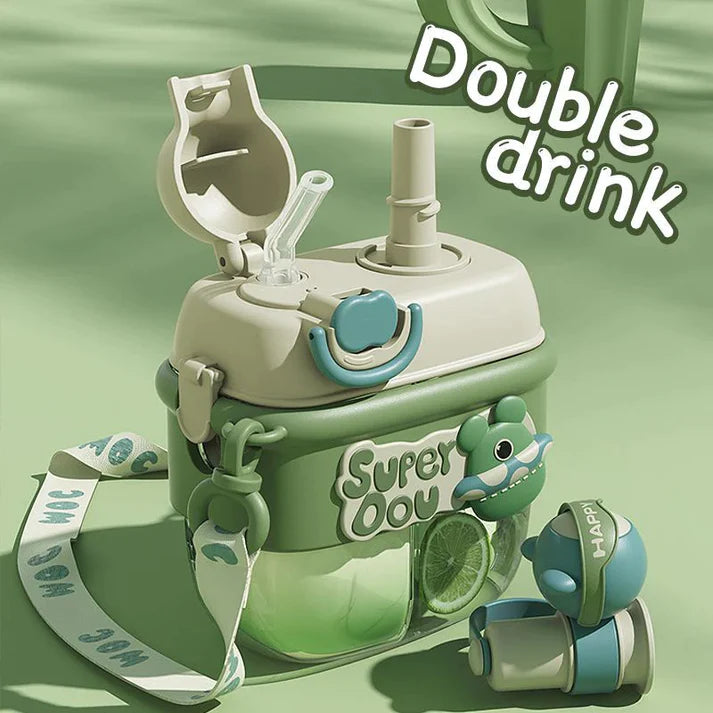 Water Bottle for Children Double Drinking Bottle with Straw