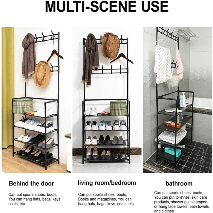 Multifunctional 4 Layers Shoe & Coat Rack, Metal Storage Rack