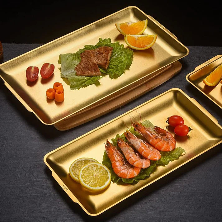 Stainless Steel Rectangular Tray Gold (40 x 24 cm)