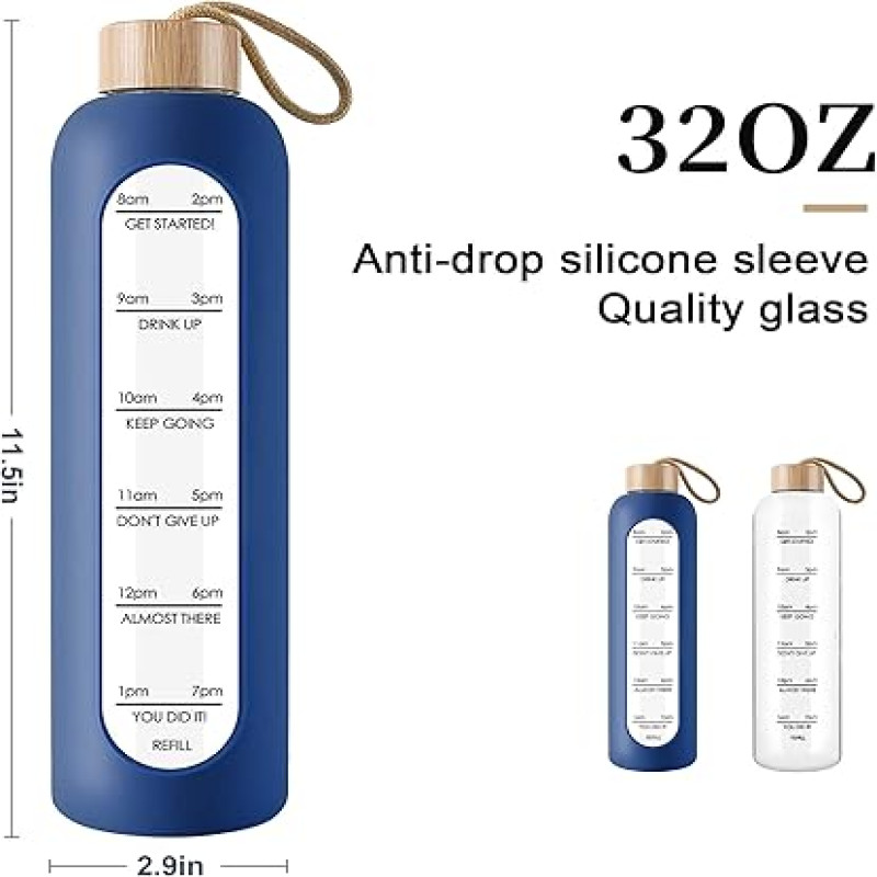 Time-Marked Water Bottle With Bamboo Lid