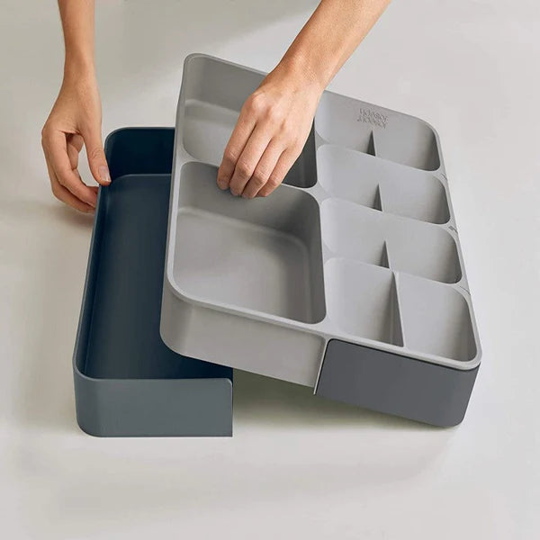 Kitchen Drawer Organizer Tray For Cutlery Utensils And Gadgets, Expandable, Gray