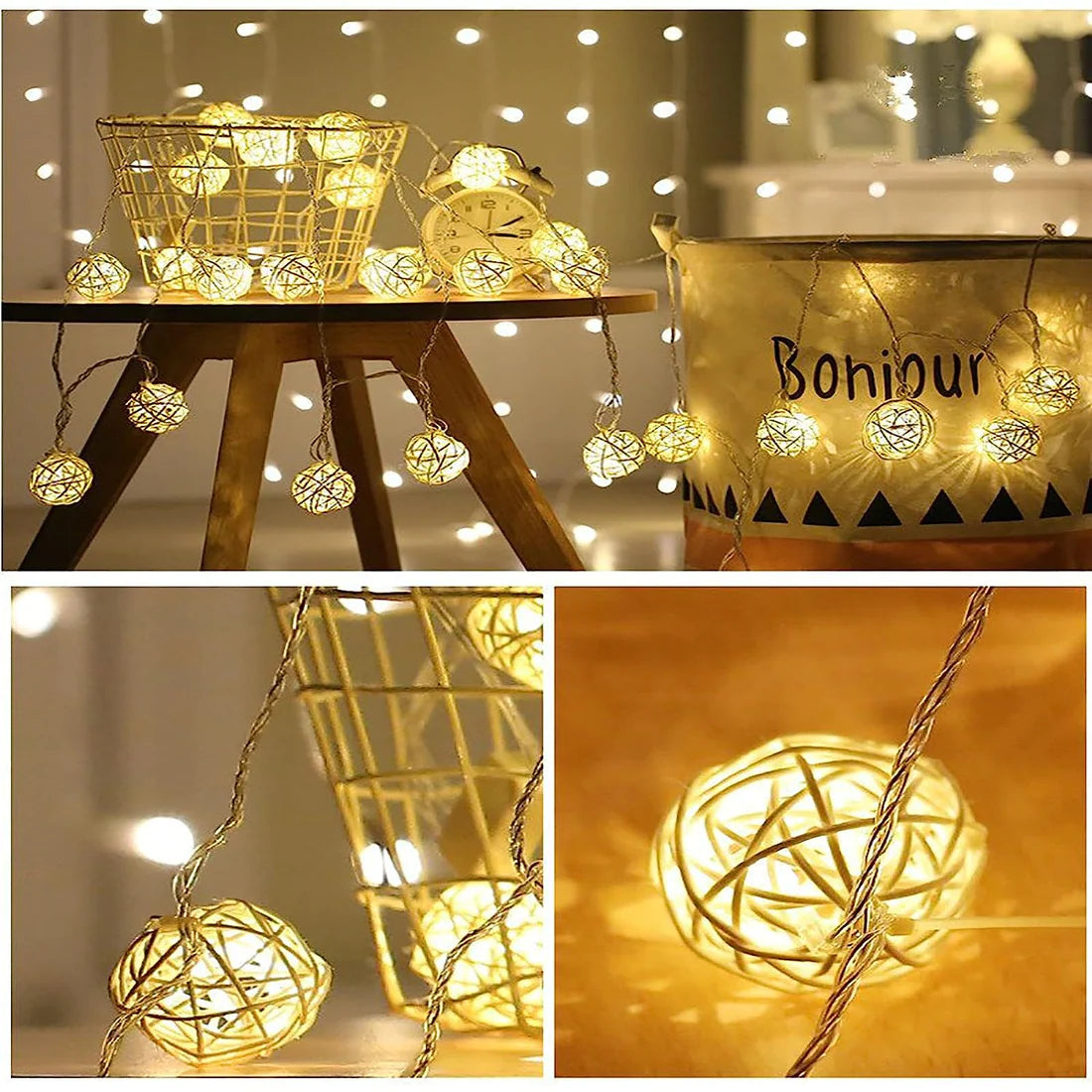 Ascension Thai Warm White Color Rattan Ball String Lights Series