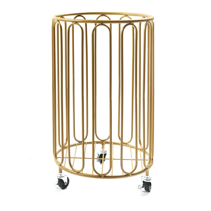 Electroplated Modern Round Metal Laundry Basket With Wheels