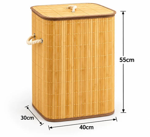 Bamboo Laundry Basket with Lid & Rope Handles – 40 × 30 × 55 cm