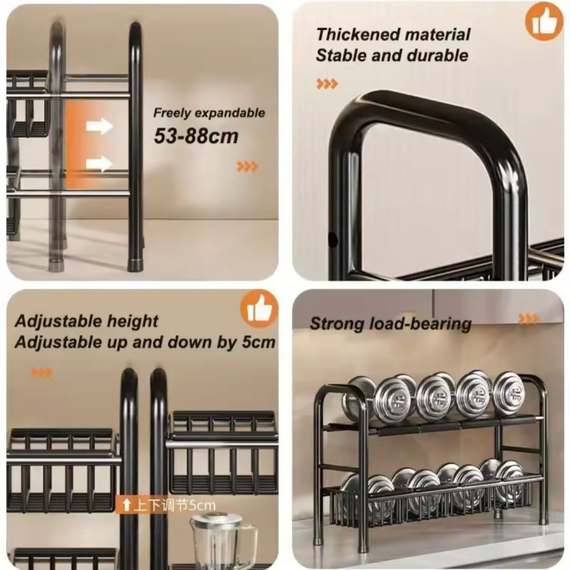 2 Tier Under Sink Organizer, Expandable Cabinet Shelf, Multifunctional Kitchen Organizer