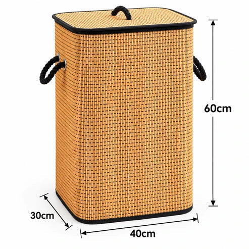 Bamboo Laundry Basket with Lid & Black Rope Handles – 40 × 30 × 60 cm