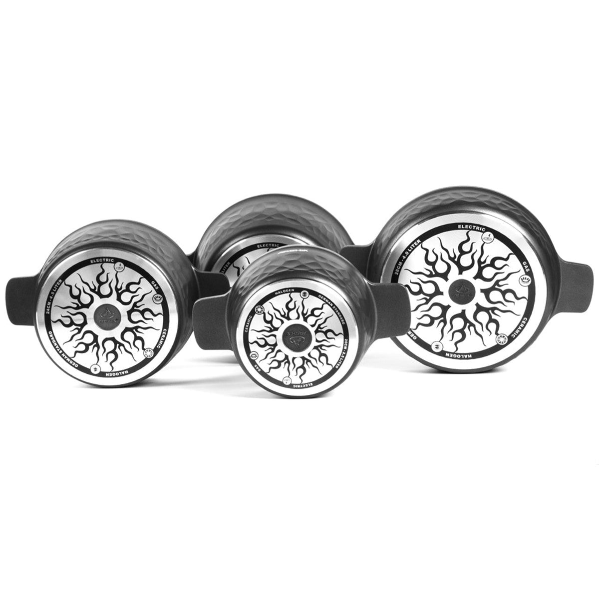 ARSHIA PREMIUM DIE-CASTED ALUMINIUM 8PCS COOKWARE SET SILICON GLASS LID BLACK