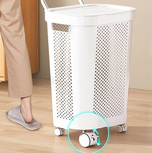 Slim Laundry Hamper 60L Capacity Clothes Basket With Lid For Wardrobe Storage