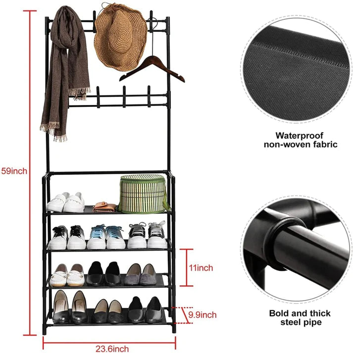 Multifunctional 4 Layers Shoe & Coat Rack, Metal Storage Rack