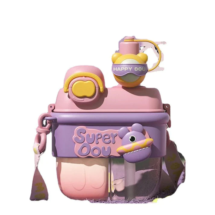 Water Bottle for Children Double Drinking Bottle with Straw
