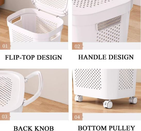 Slim Laundry Hamper 60L Capacity Clothes Basket With Lid For Wardrobe Storage