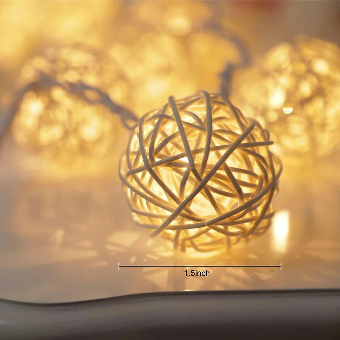 Ascension Thai Warm White Color Rattan Ball String Lights Series