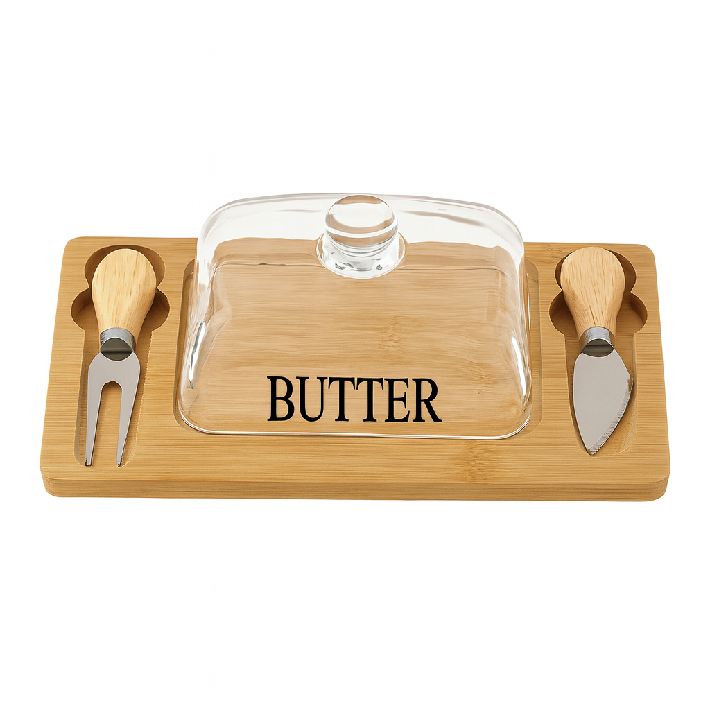 Elegant Glass Butter Keeper with Dual Knife Holders