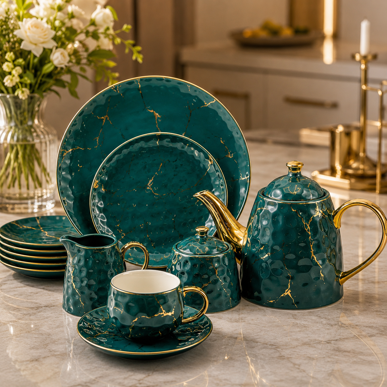 Emerald Marble 24-Piece Tea Set
