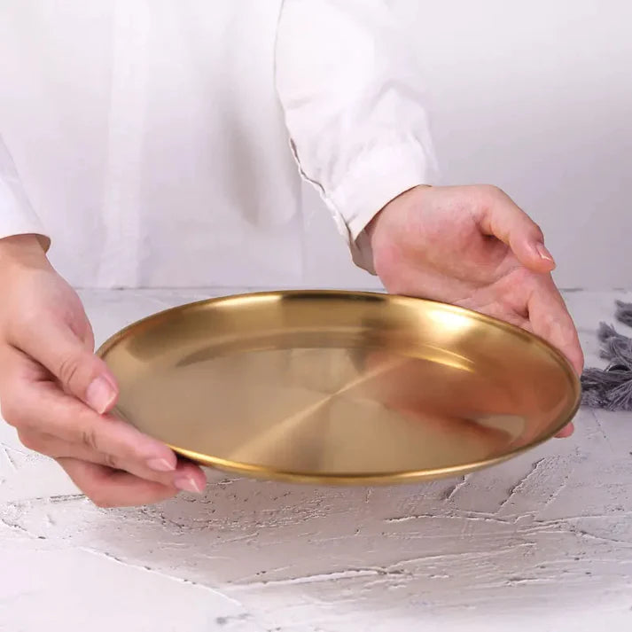 Luxurious SS Round Plate Gold 33 cm