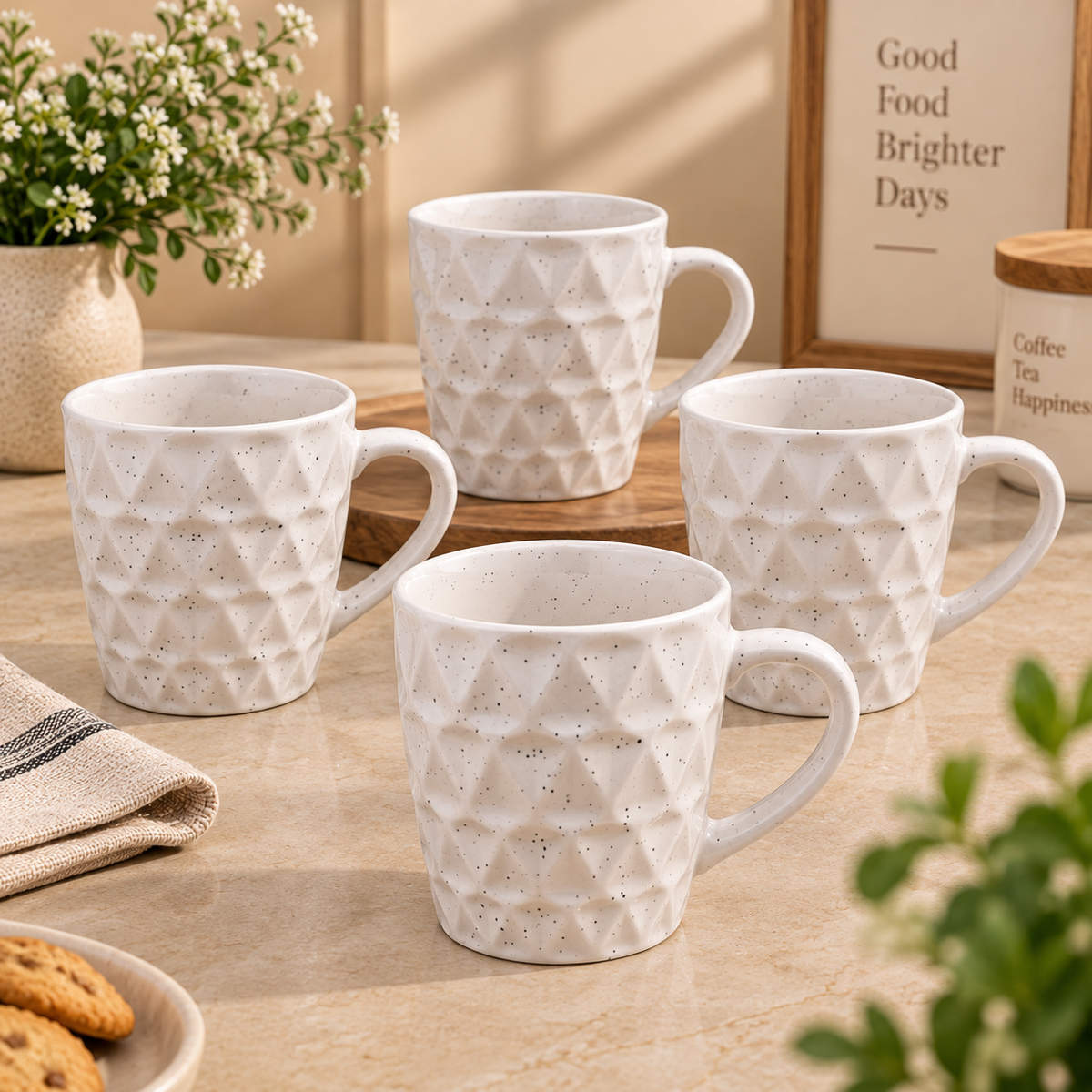 Premium Textured Ceramic Mug Set – 4 Pcs