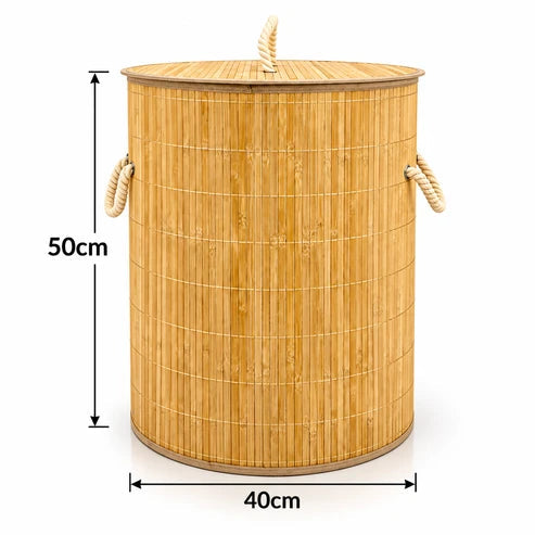 Bamboo Laundry Basket with Lid & Rope Handles – 40 × 50 cm