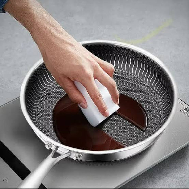 Stainless Steel Honey-Comb Laser Coated Frying Pan With Heavy Base
