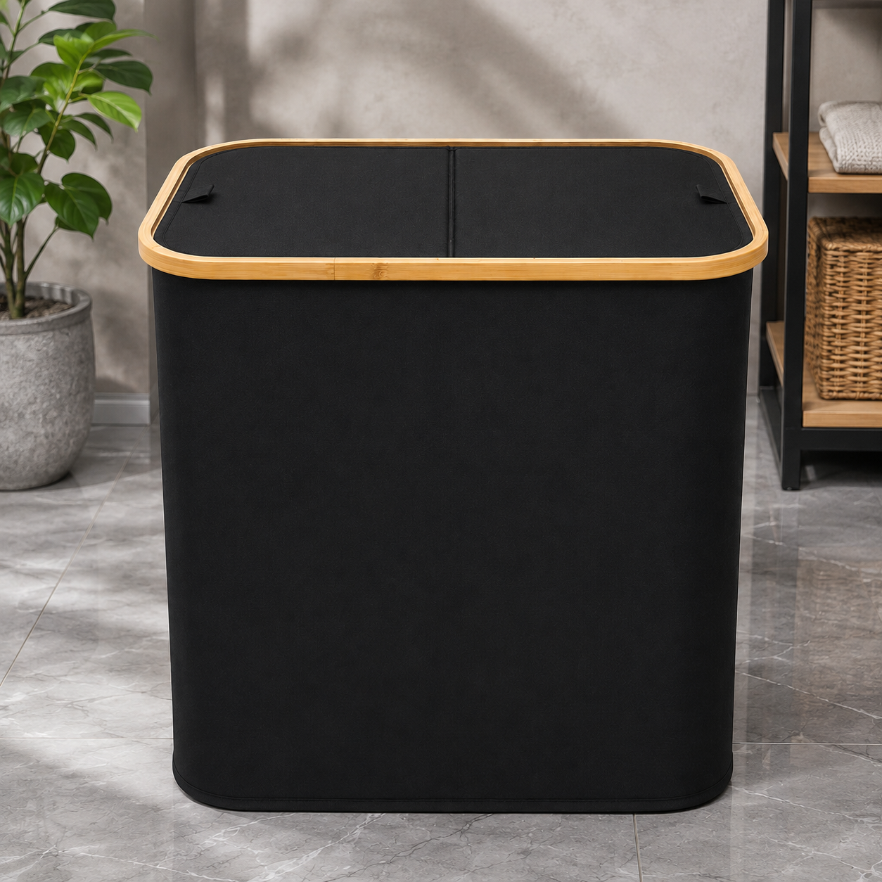 Black Bamboo Frame Laundry Basket with Lid