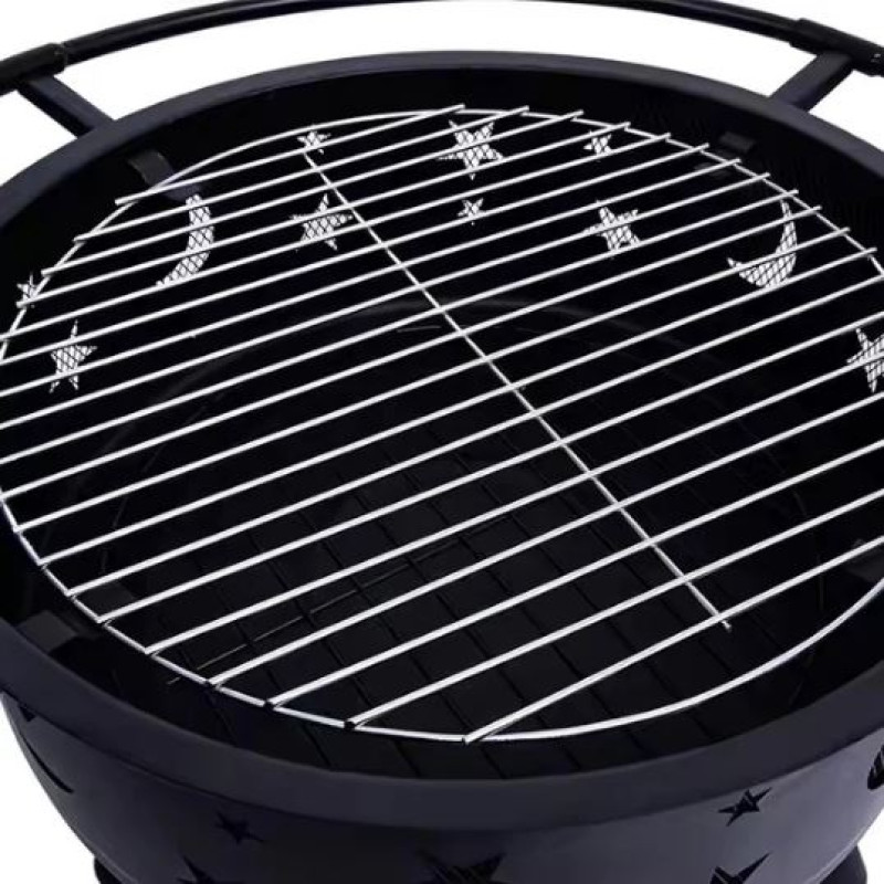 Round Bonfire Wood Burning Patio & Backyard Firepit For Cooking BBQ Grill