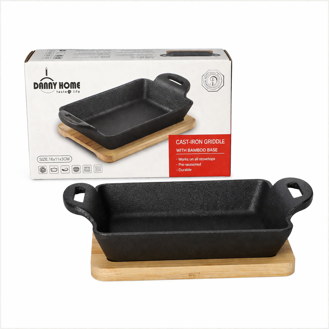 Danny Home Sizzling Pan with Bamboo Base 19.4cm