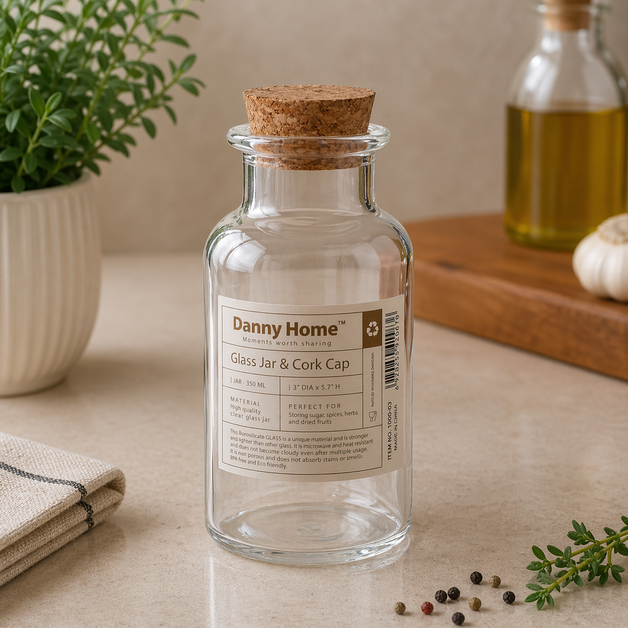 Danny Home Glass Jar With Cork Lid 300ml
