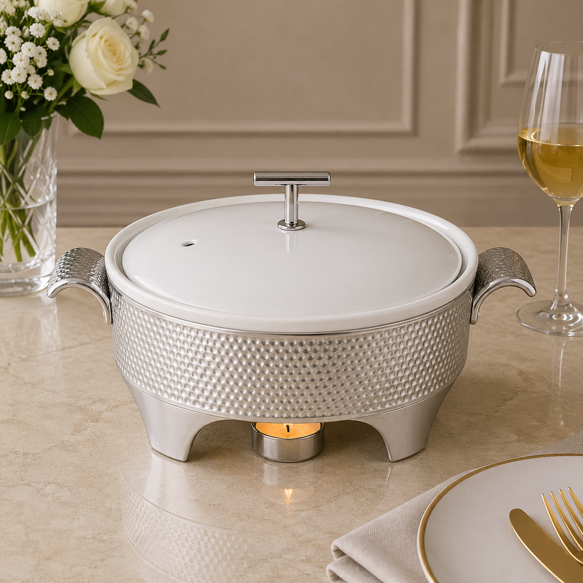 Brilliant Compact 12-Inch Round Chafing Dish with Candle Stand